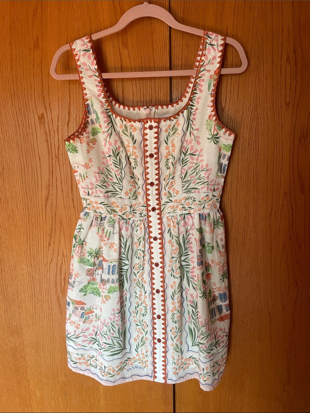 En Saison White Mini Dress with Green & Terracotta Floral Print - Picture 2 of 10